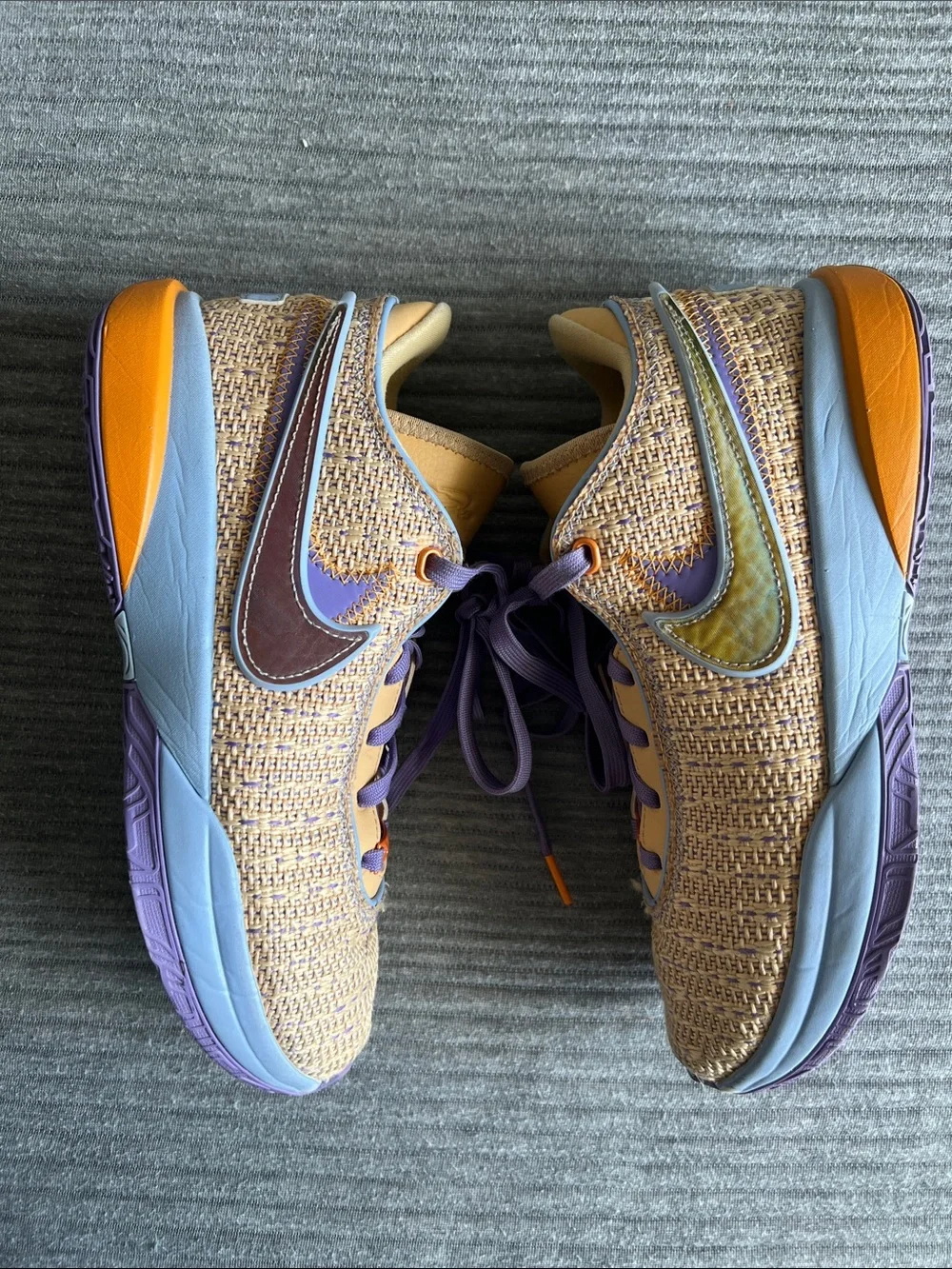 Nike Big Kids LeBron XXAthletic Sneakers in Tan and Lavender with Orange Accents